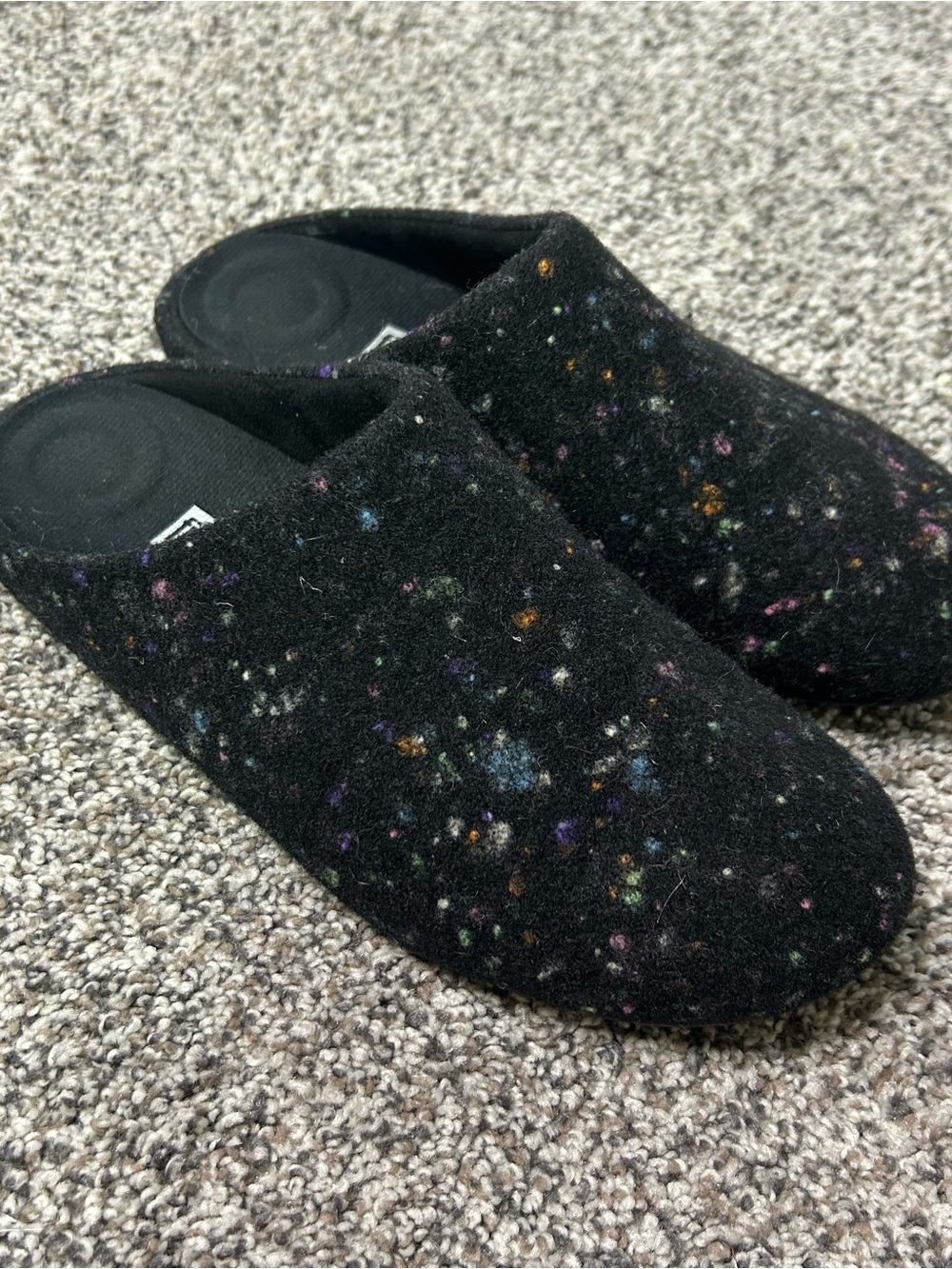 FitFlop Shuv Felt Clogs Women's 8 Speckled Black Comfort Slip On Mules Slippers